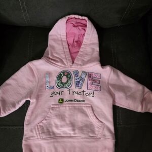 John Deere Pink Girls Hooded Sweatshirt with 'LOVE Your Tractor' Graphic